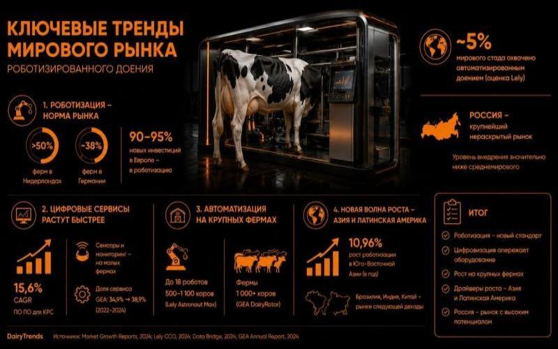 Ключевые тренды мирового рынка в автоматизации молочного животноводства