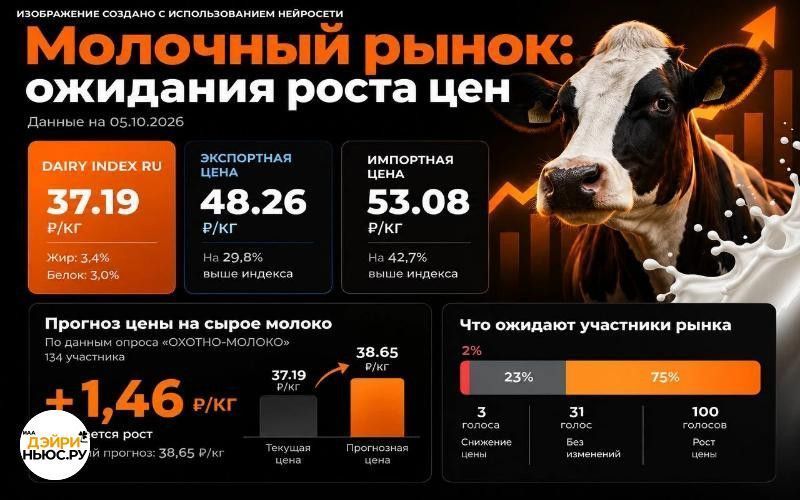 Молочный рынок: 75% участников ожидают роста закупочных цен на сырое молоко