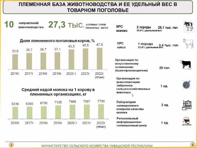 Доля племенного поголовья коров и средний надой на корову Республика Чувашия министерство сельского хозяйства.jpg